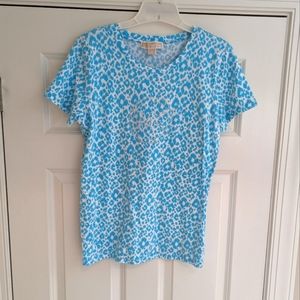 Michel Kors animal print turquoise/aqua knit shirt, Large